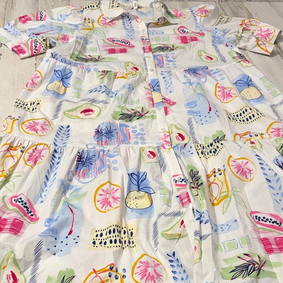 Crown & Ivy Multicolor Fruit Printed Shirt Dress Size XXL - Picture 4 of 11